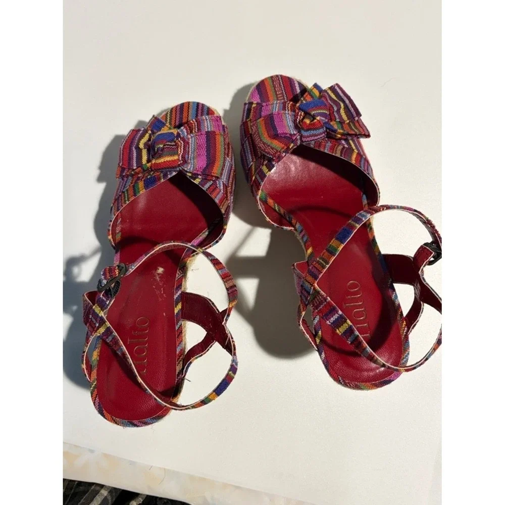 Rialto Multicolor Striped Bow Espadrille Wedges